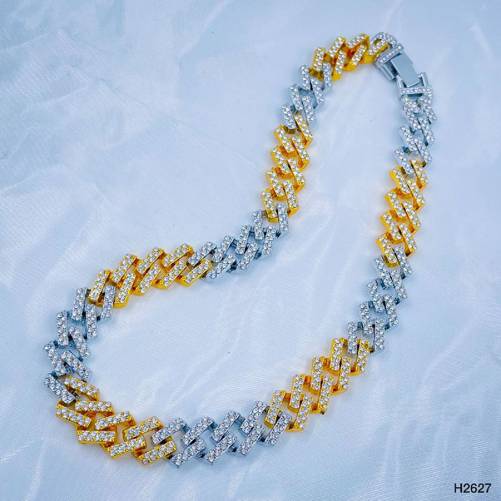 Hip Hop Iced Out Alloy Cuban Edgy Curb Gold Rhinestone Stainless steel Two Tone Chain 20"