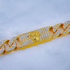 Hip Hop Iced Out Alloy Cuban Gold Rhinestone Studded Chunky Logo Necklace Chain
