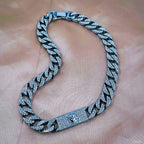 Hip Hop Iced Out Alloy Cuban Gold Rhinestone Studded Chunky Logo Necklace Chain
