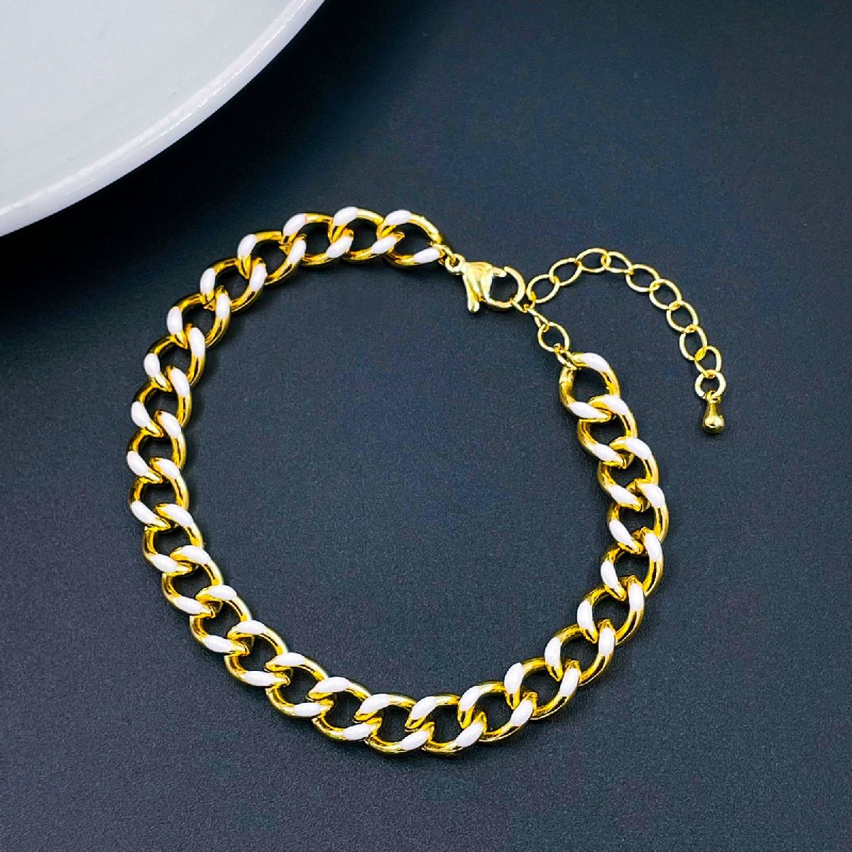 Curb 18K Gold Plated White Enamel Copper Chain Bracelet For Women Main image