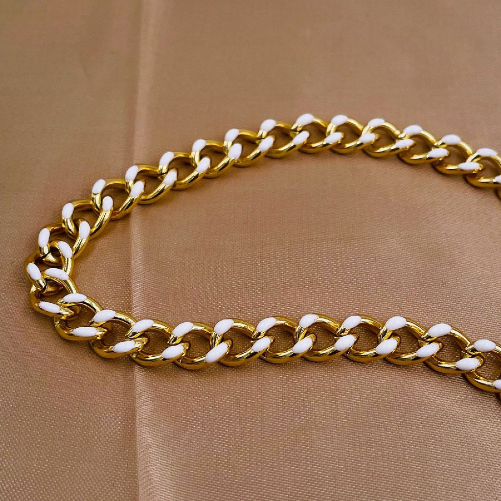 Curb Enamel 18K Gold Plated White Copper Necklace Chain For Women