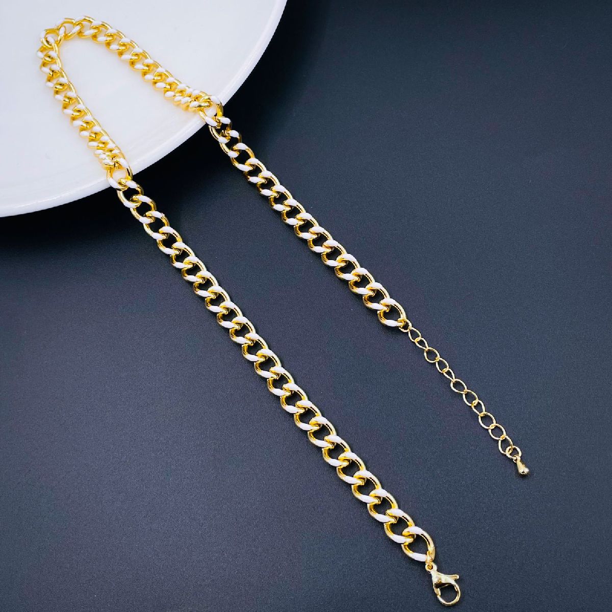 Curb Enamel 18K Gold Plated White Copper Necklace Chain For Women Secondary image