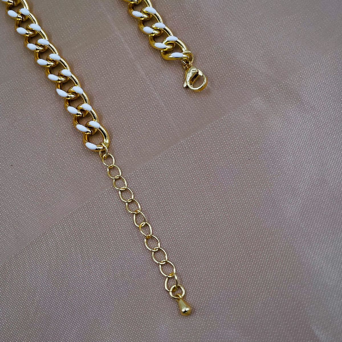 Curb Enamel 18K Gold Plated White Copper Necklace Chain For Women