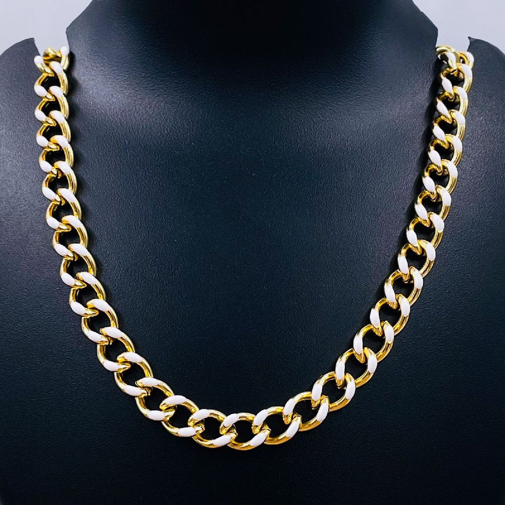 Curb Enamel 18K Gold Plated White Copper Necklace Chain For Women