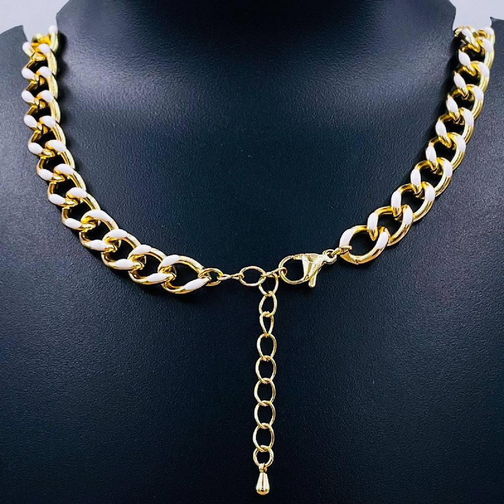 Curb Enamel 18K Gold Plated White Copper Necklace Chain For Women
