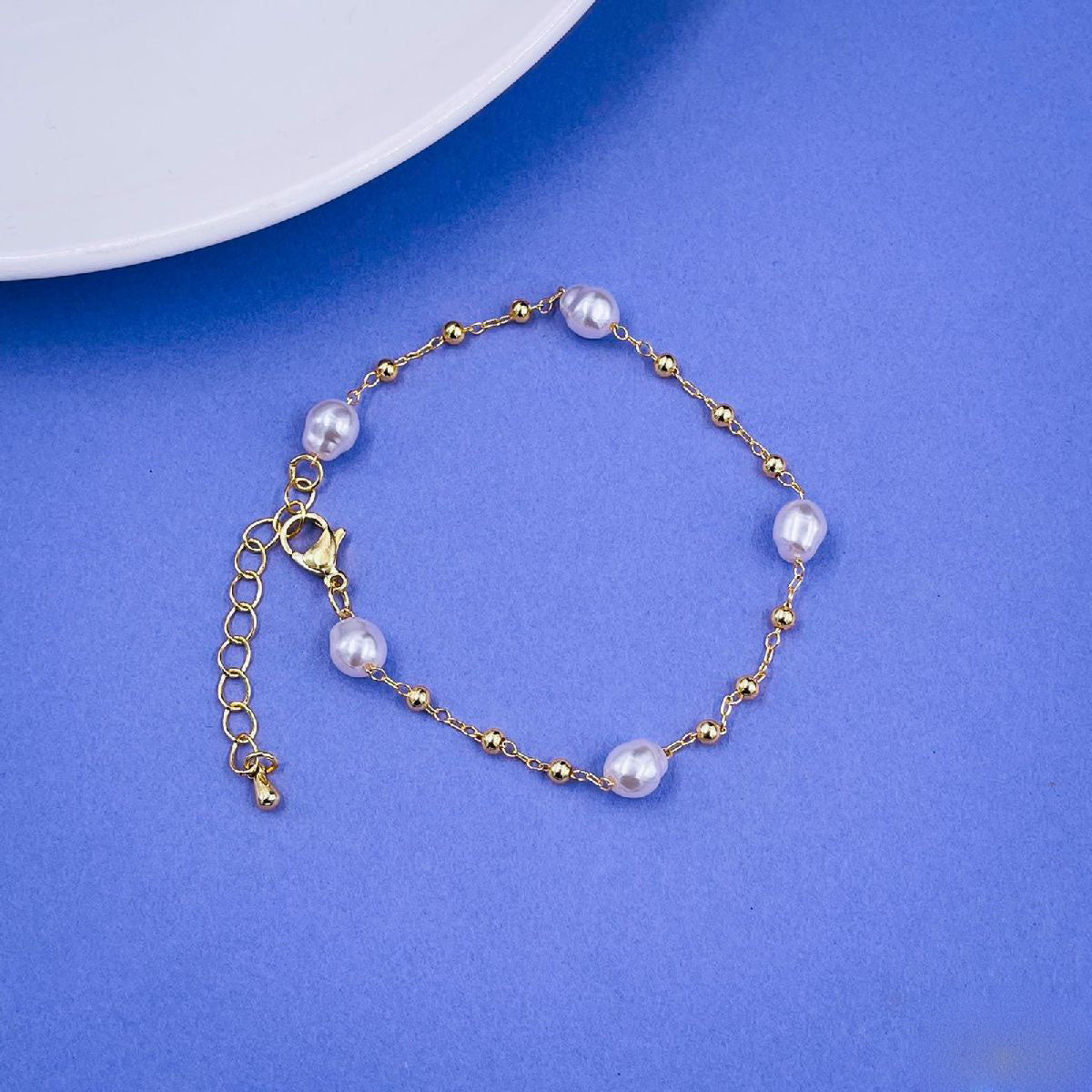 Pearl Ball 18K Gold Plated White Copper Link Bracelet For Women Bulk Main image