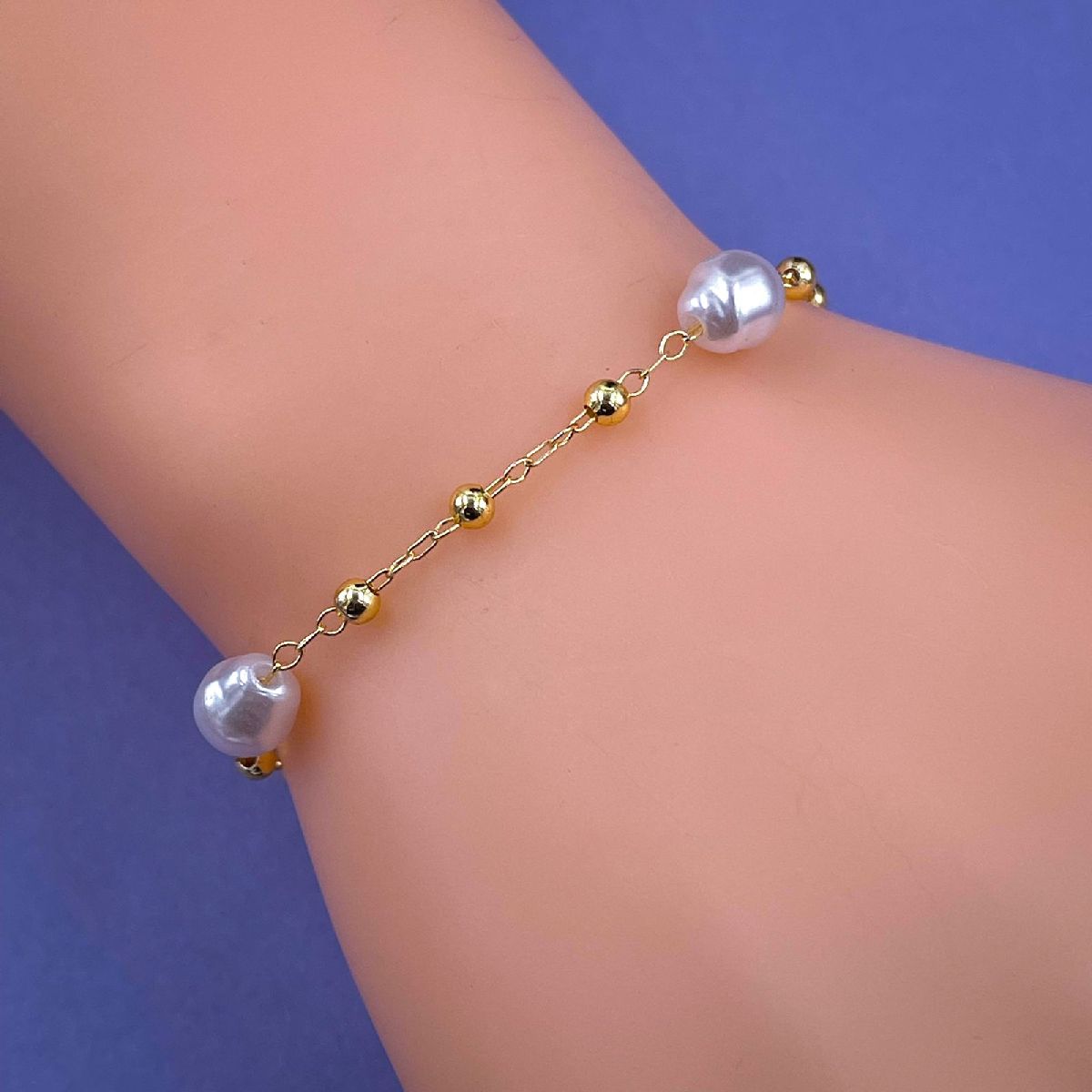 Pearl Ball 18K Gold Plated White Copper Link Bracelet For Women Bulk Secondary image