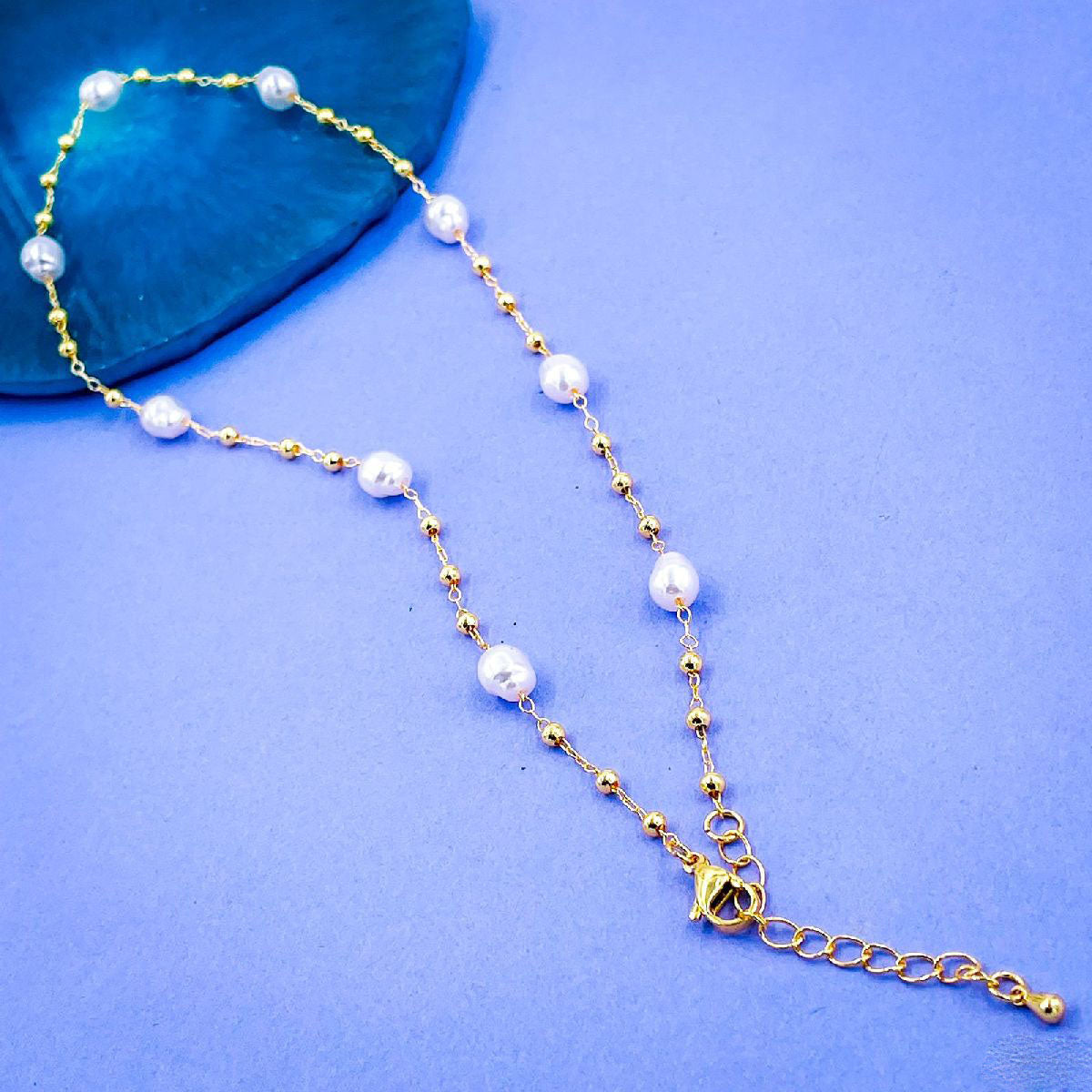 White Pearl Ball 18K Gold Copper Link Necklace Chain For Women Bulk Main image