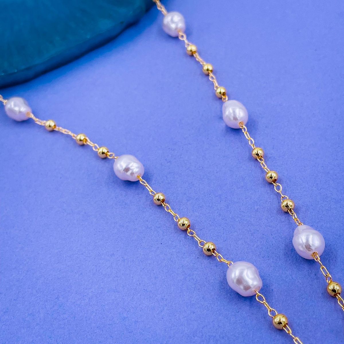 White Pearl Ball 18K Gold Copper Link Necklace Chain For Women Bulk Secondary image