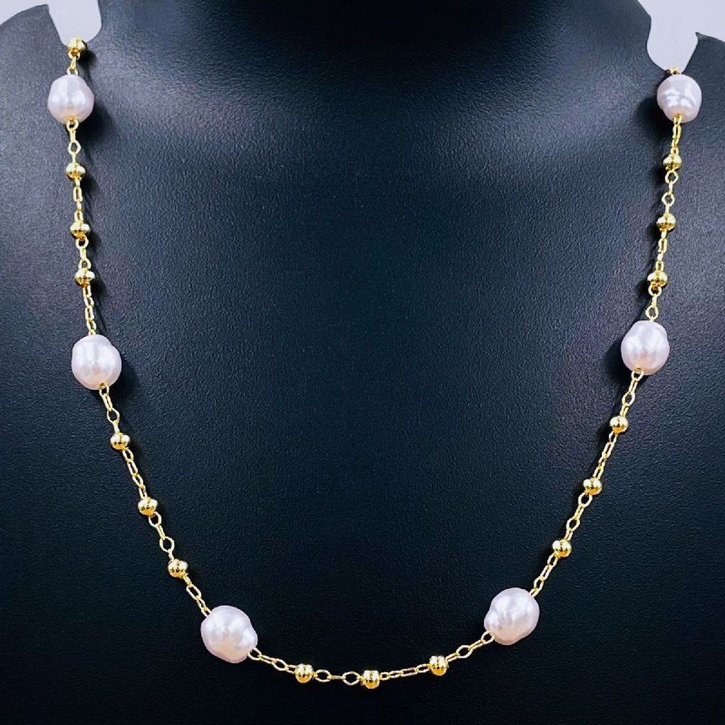White Pearl Ball 18K Gold Copper Link Necklace Chain For Women Bulk