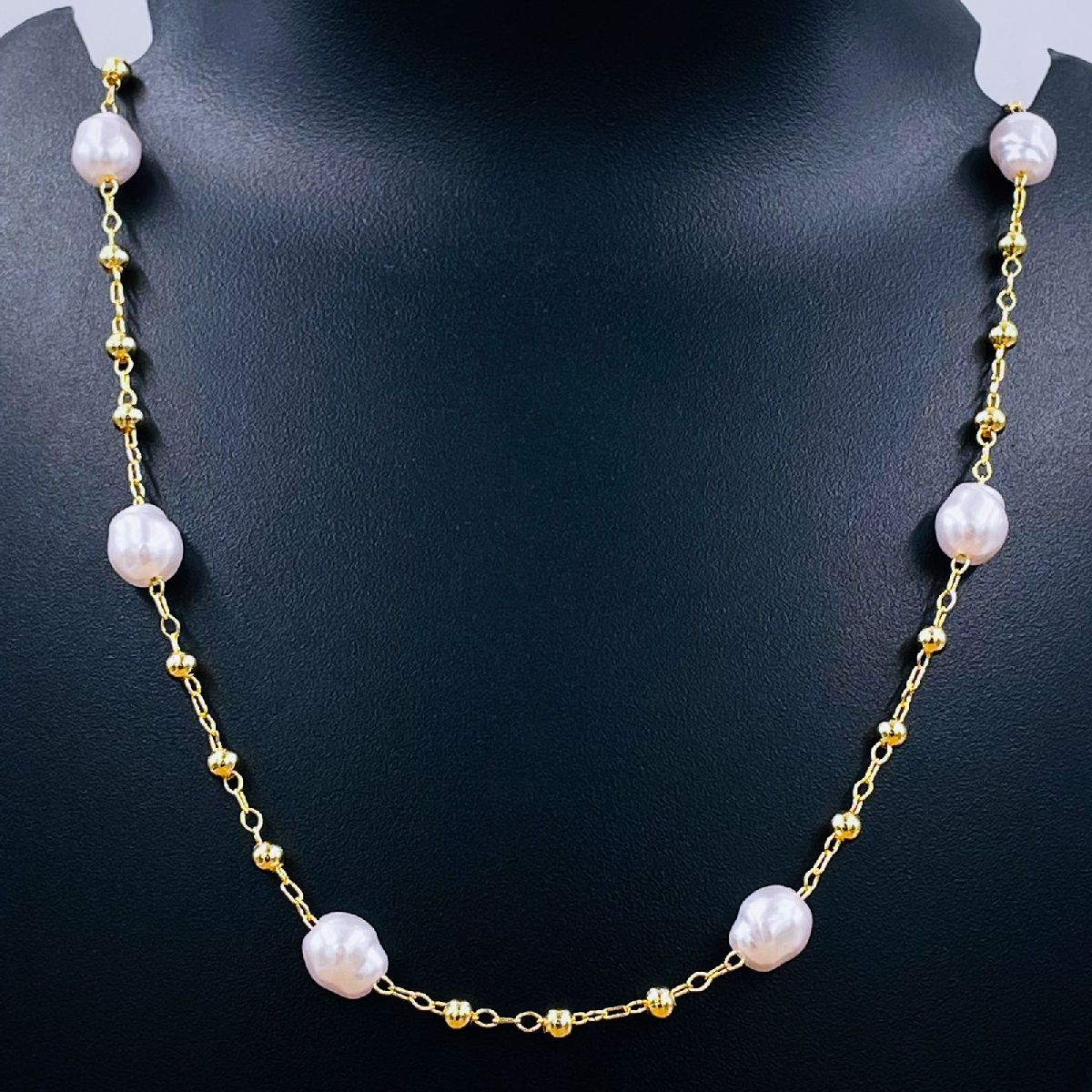 White Pearl Ball 18K Gold Copper Link Necklace Chain For Women Bulk