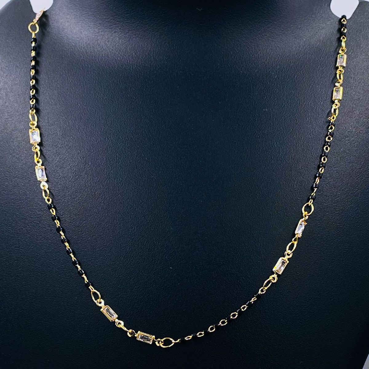 Black Beads 18K Gold Copper Baguette Crystal Mangalsutra Women Bulk