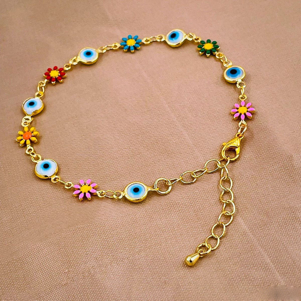 Daisy Sunflower Evil Eye Charms 18K Gold Copper Bracelet Women Bulk
