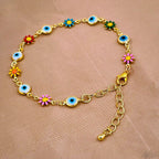 Daisy Sunflower Evil Eye Charms 18K Gold Copper Bracelet Women Bulk