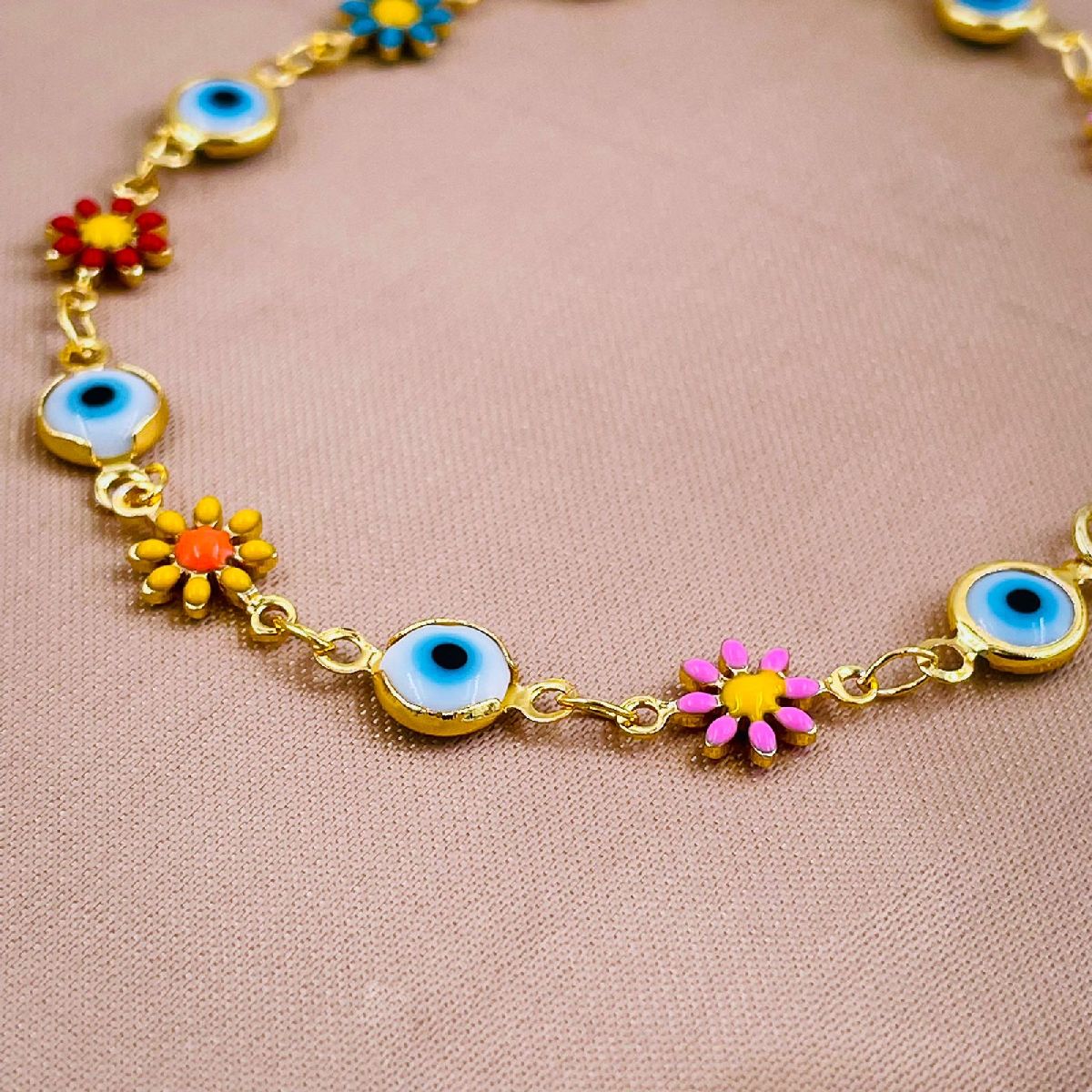 Daisy Sunflower Evil Eye Charms 18K Gold Copper Bracelet Women Bulk Secondary image