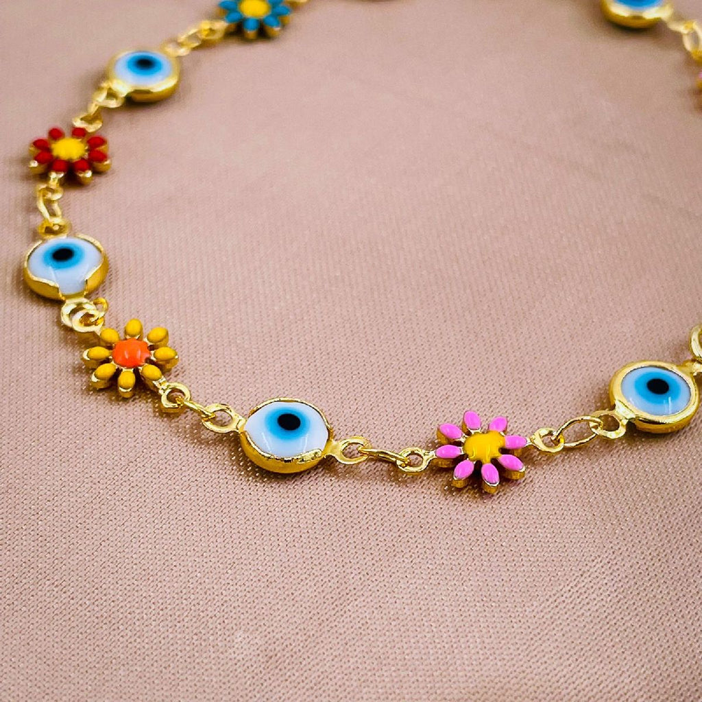 Daisy Sunflower Evil Eye Charms 18K Gold Copper Bracelet Women Bulk