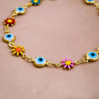 Daisy Sunflower Evil Eye Charms 18K Gold Copper Bracelet Women Bulk