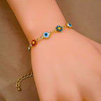 Daisy Sunflower Evil Eye Charms 18K Gold Copper Bracelet Women Bulk