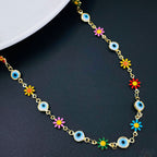 Daisy Sunflower Evil Eye Charms 18K Gold Copper Necklace Women Bulk