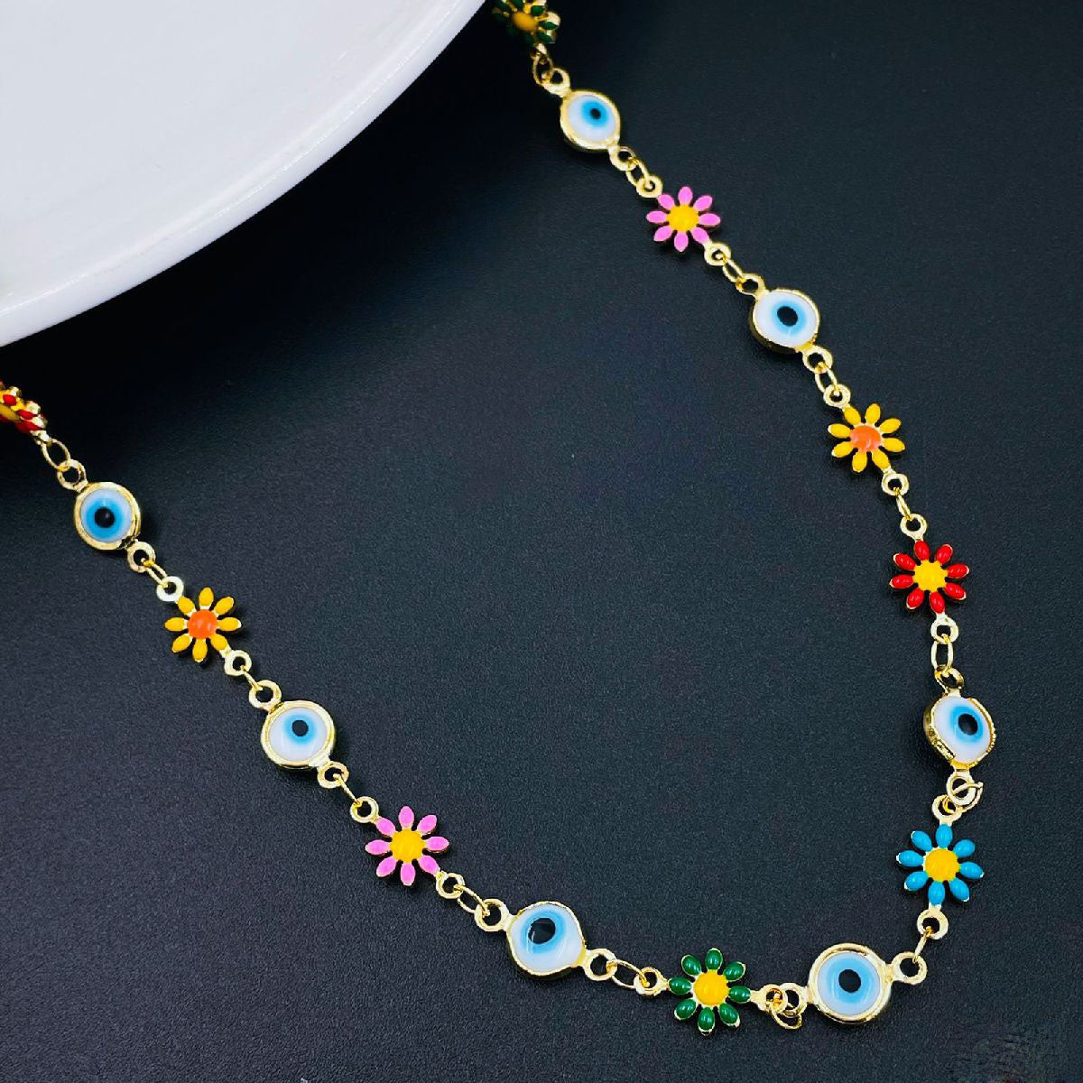 Daisy Sunflower Evil Eye Charms 18K Gold Copper Necklace Women Bulk
