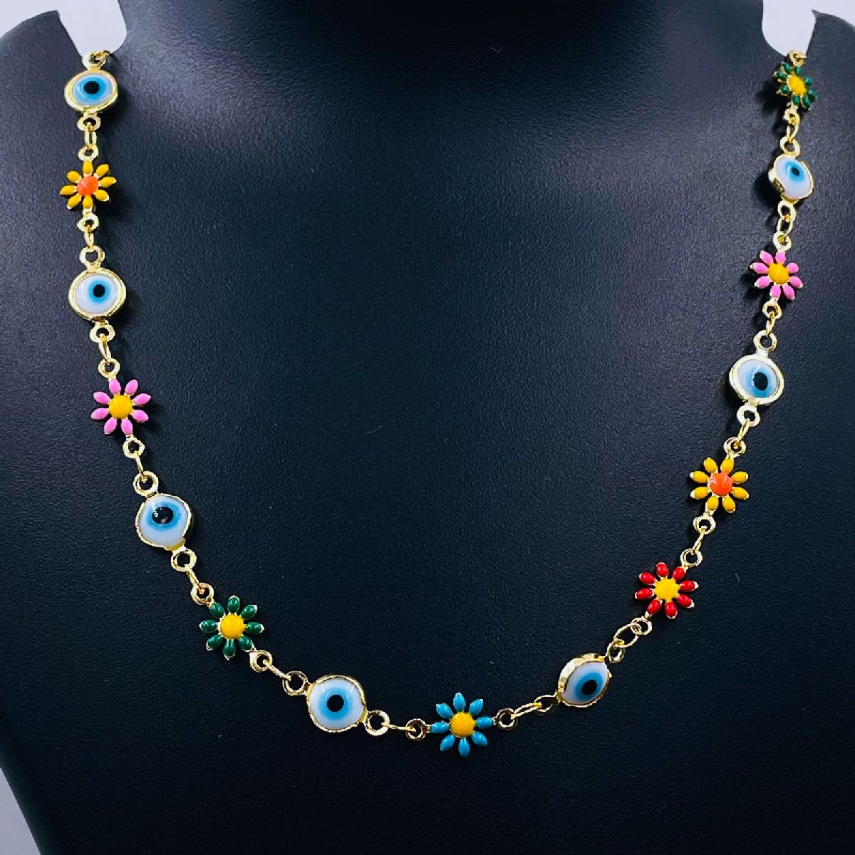 Daisy Sunflower Evil Eye Charms 18K Gold Copper Necklace Women Bulk Secondary image
