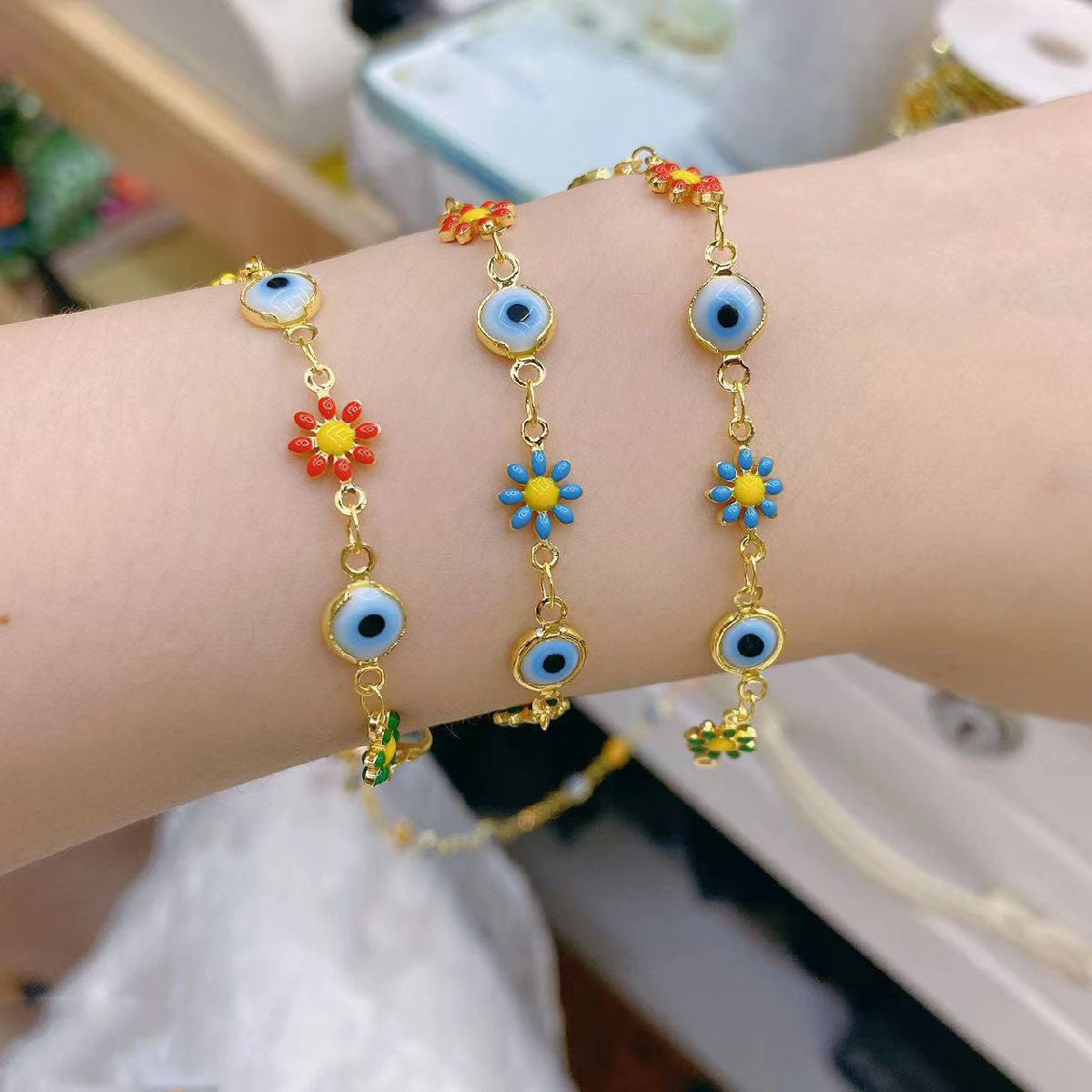 Sunflower Evil Eye Charms 18K Gold Copper Chain 1 metre For Women Secondary image