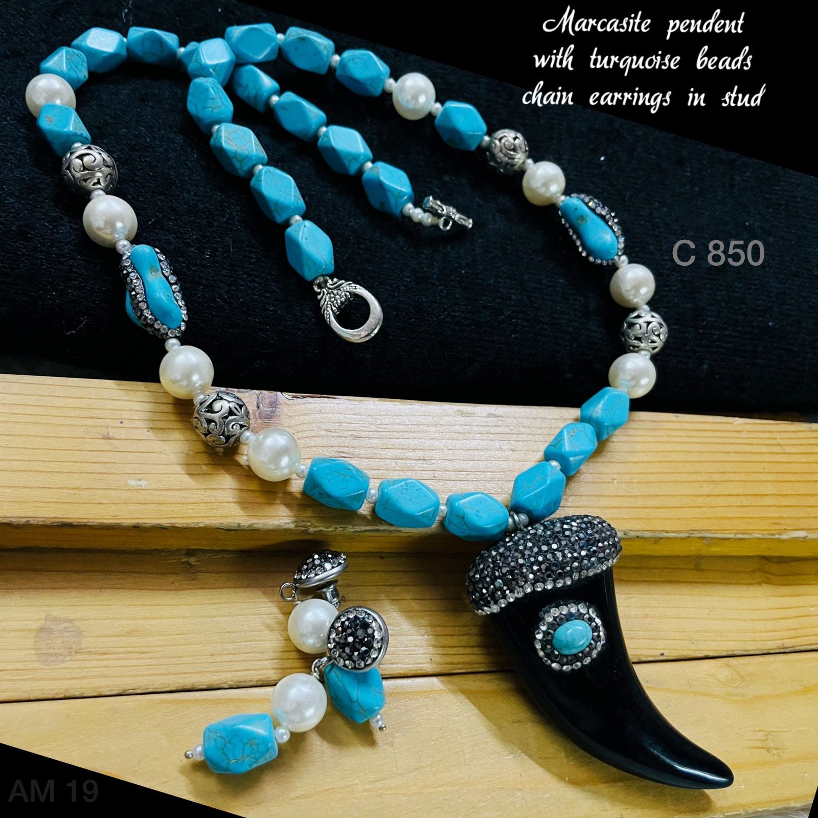 Marcasite Pendant Turquoise Beads Chain Earring Bulk
