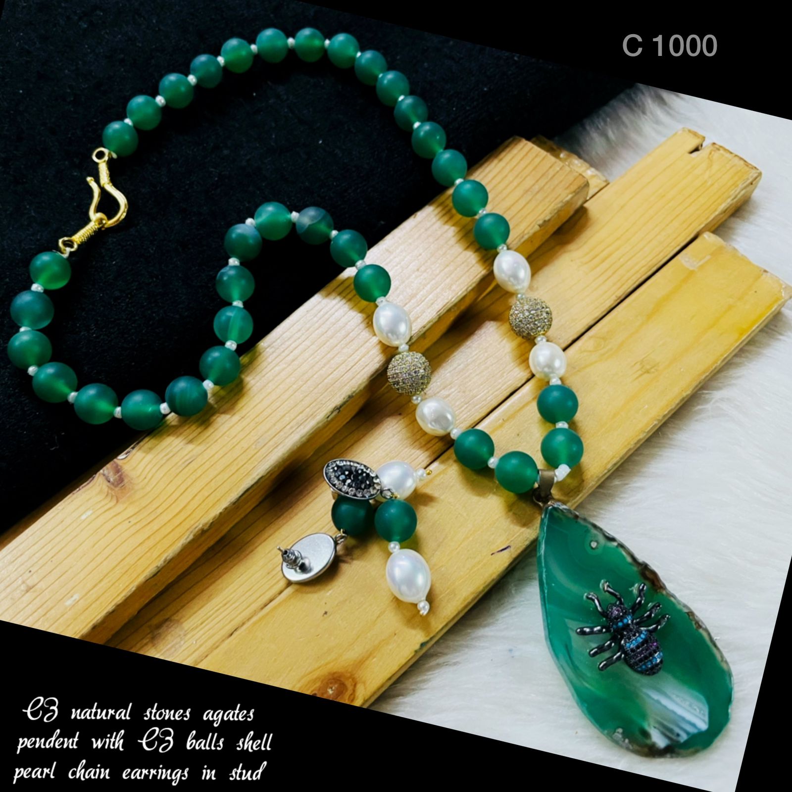 CZ Natural Pearl Agate Beads Necklace Earring Set Bulk