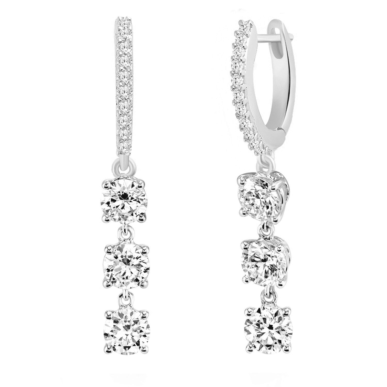 Brass 18K Rose Gold Round Crystal Dangler Earring Pair For Women Bulk