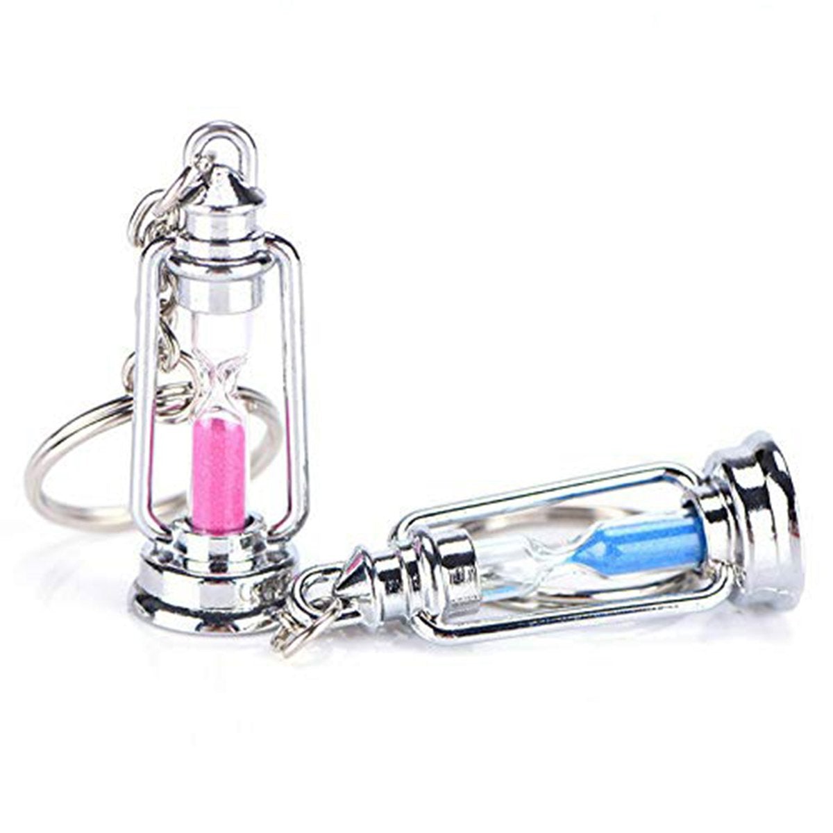 Hour Glass Sand Clock Timer Lamp Lantern Blue Pink Key Chain Pack 2 Secondary image
