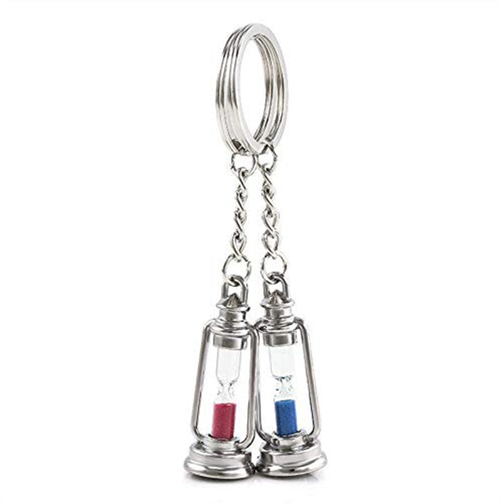 Hour Glass Sand Clock Timer Lamp Lantern Blue Pink Key Chain Pack 2