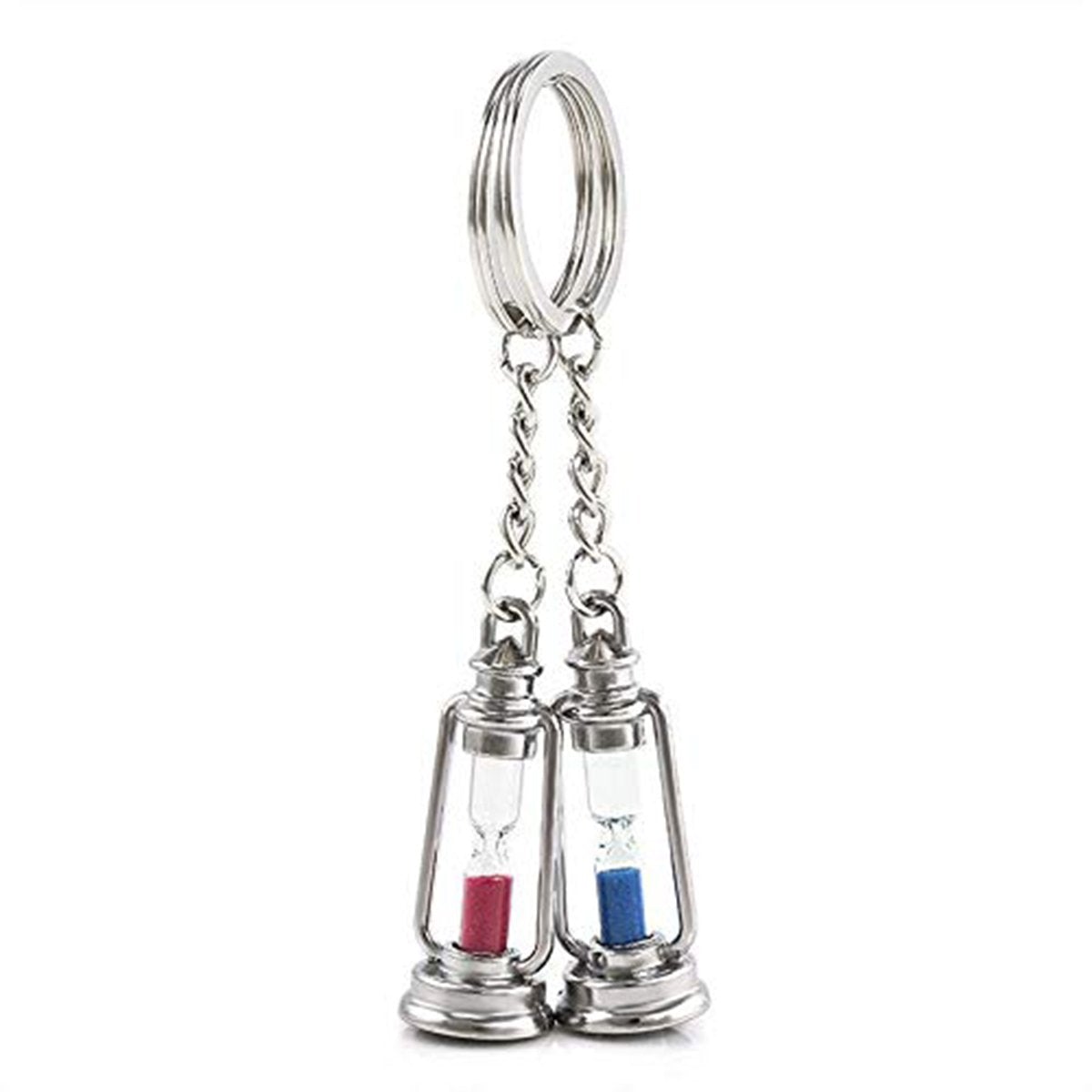 Hour Glass Sand Clock Timer Lamp Lantern Blue Pink Key Chain Pack 2