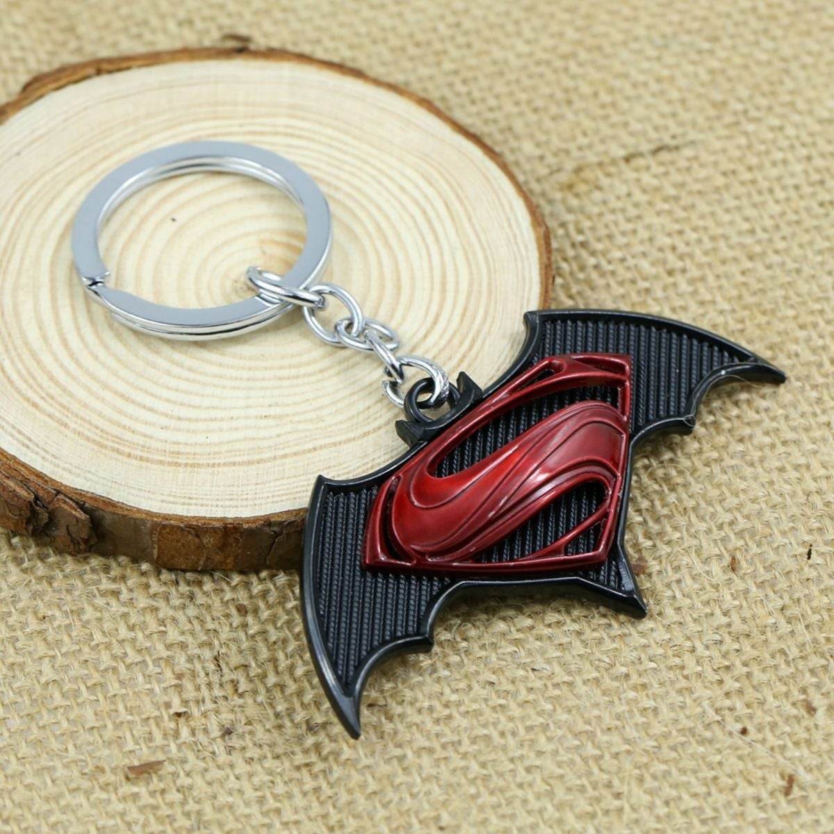 Super Hero Super Man Bat Man Red Black Collectors Key Chain Ring Bulk