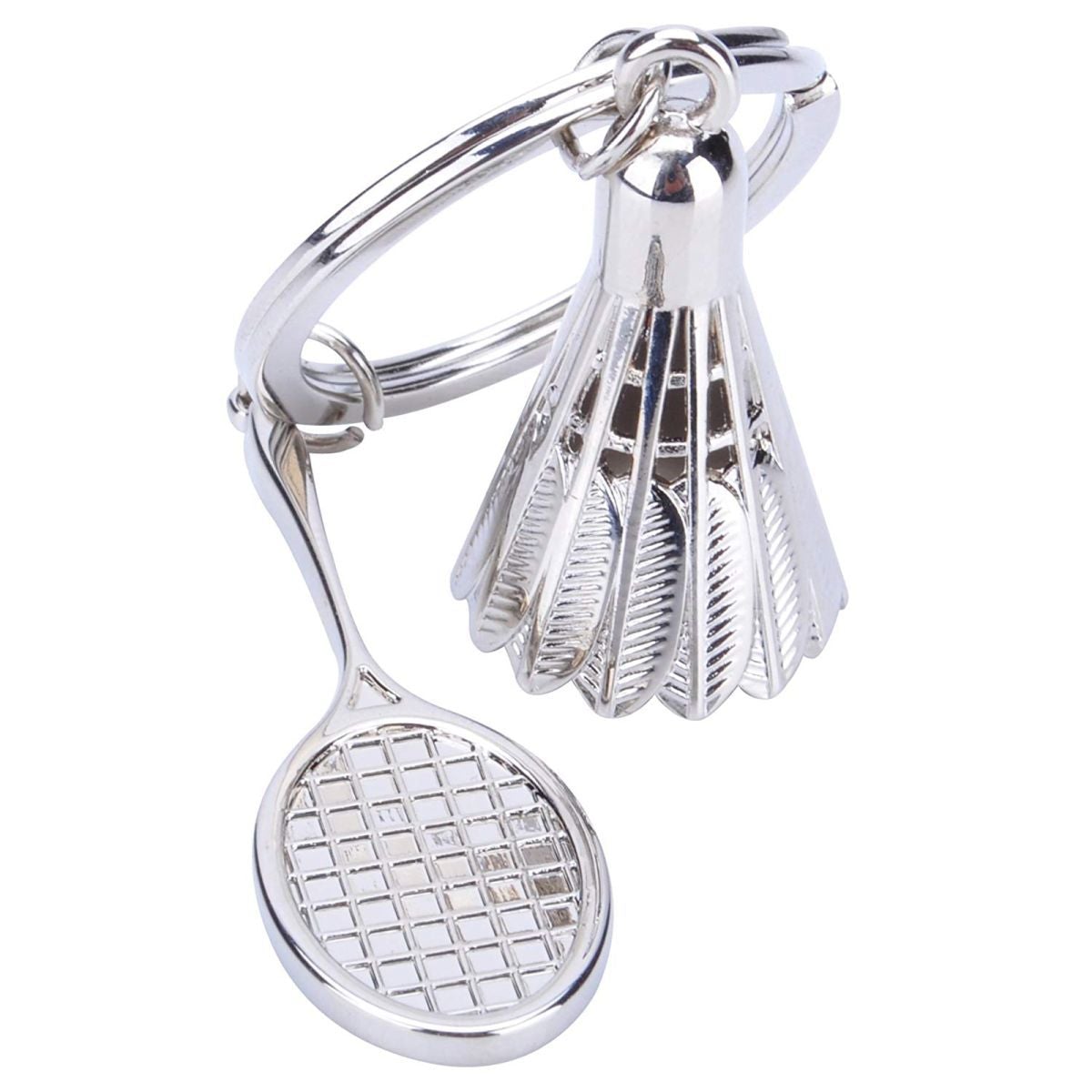 Badminton Racket Racquet Shuttle Cock Sports Silver Key Chain Ring Secondary image