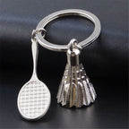 Badminton Racket Racquet Shuttle Cock Sports Silver Key Chain Ring