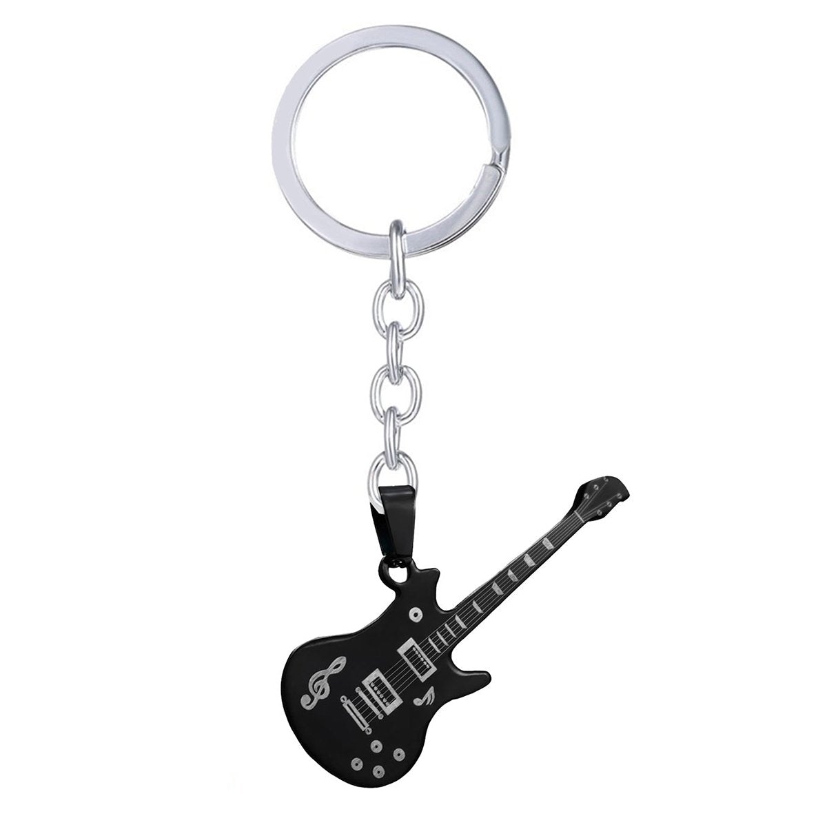 Stainless Steel Black Guitar Key Chain Key Ring Bulk