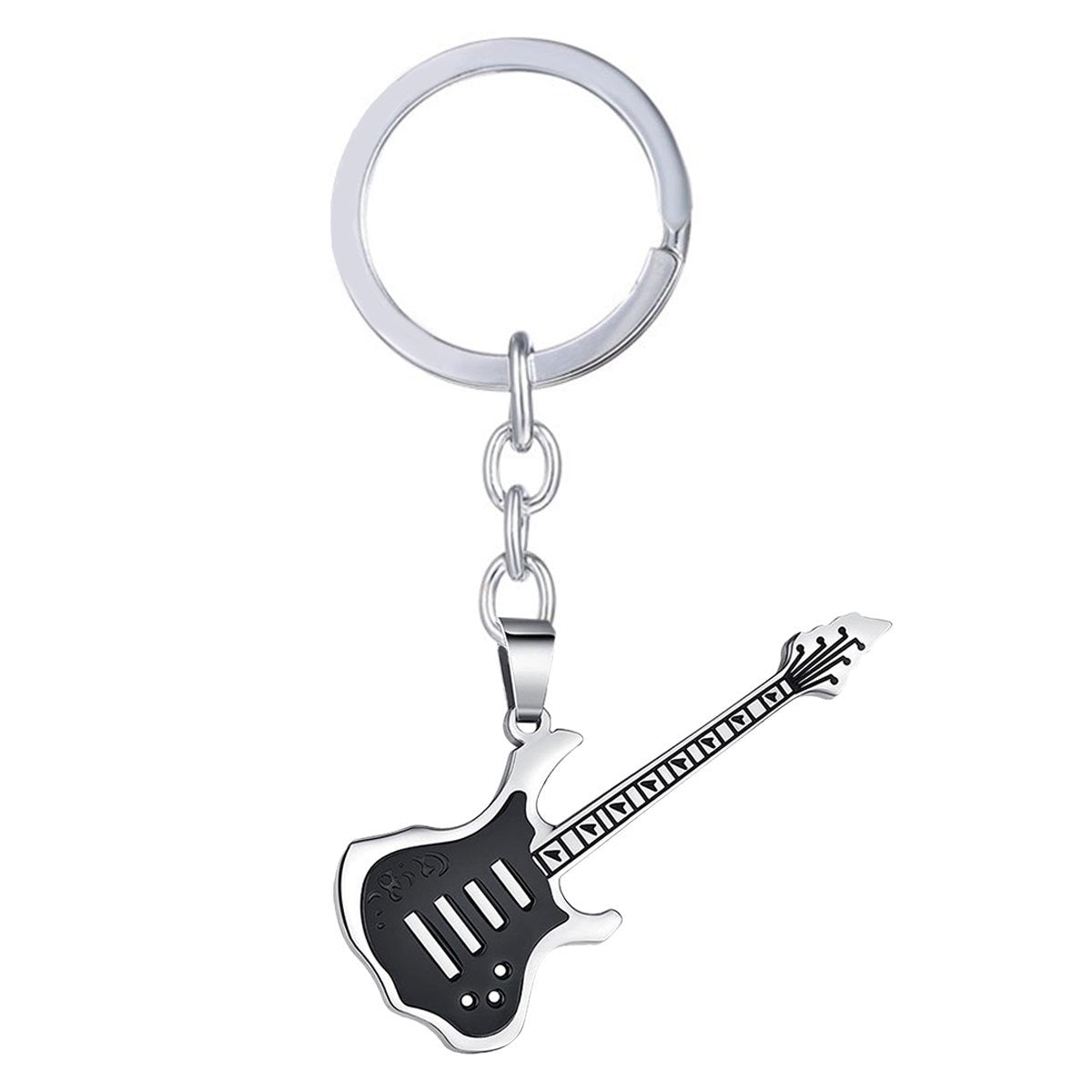 Funky Music Guitar Black Stainless Steel Key Chain Key Ring Bulk