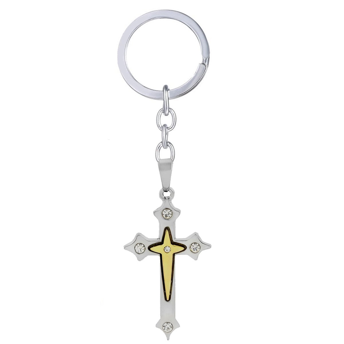 Rosary Cross Gold Silver CZ Stainless Steel Gold Silver Key Chain Bulk Main image