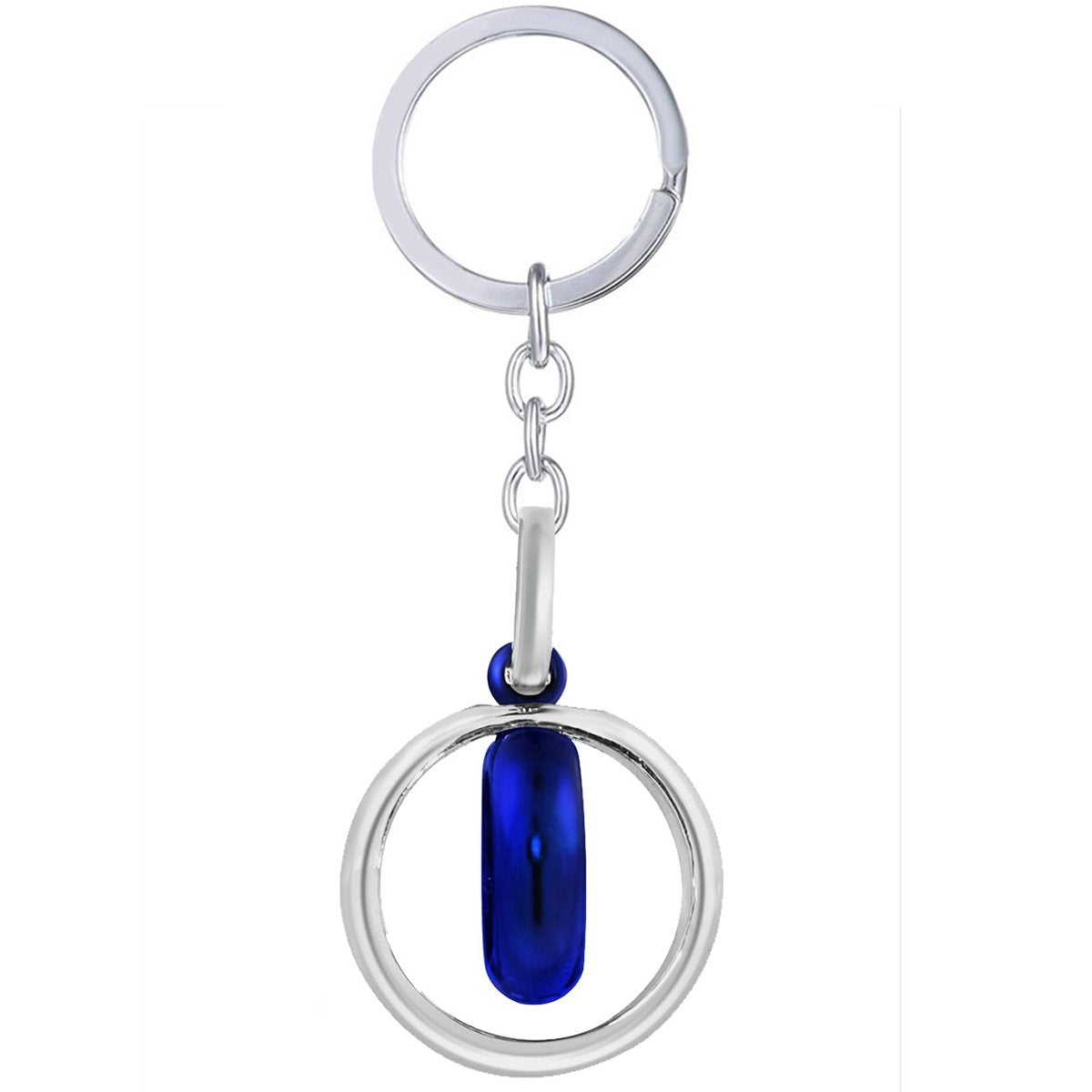 Dual Inside Rhodium Stainless Steel Blue Silver Key Chain Bulk