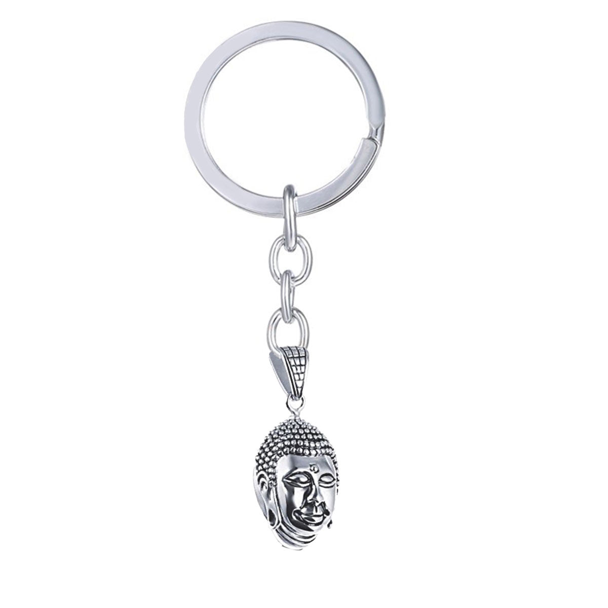 Religious Buddha Silver Stainless Steel Key Chain Key Ring Bulk