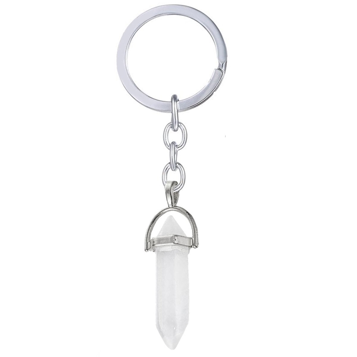 Hexagon Bullet Pencil Natural Opal Crystal Stone Stainless Steel Key Chain Key Ring Main image