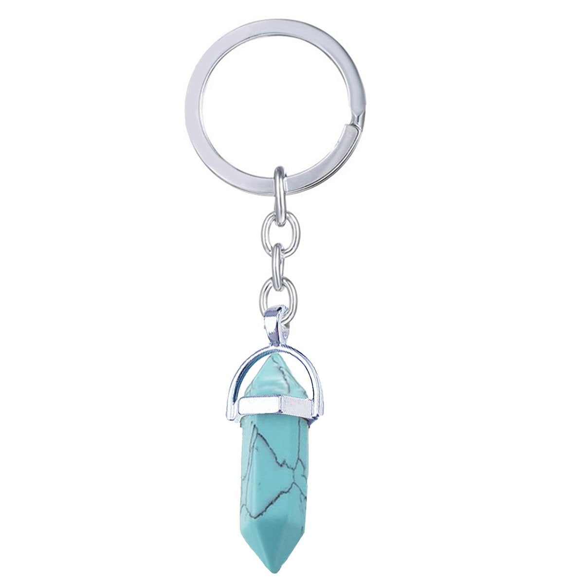Hexagon Bullet Pencil Natural Blue Green Turquoise Crystal Stainless Steel Key Chain Main image