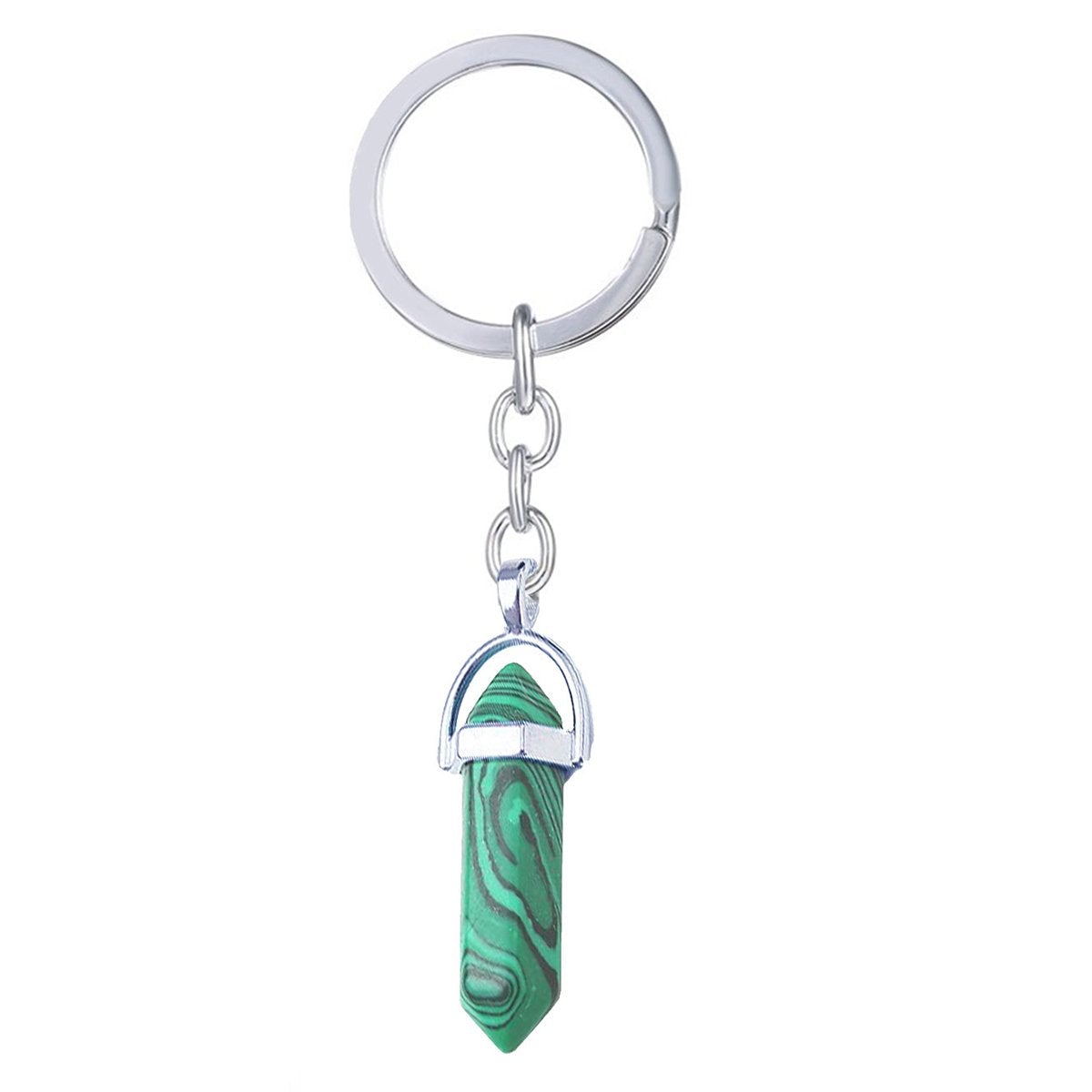 Hexagon Bullet Pencil Natural Green Stripes Malachite Crystal Stainless Steel Key chain Main image