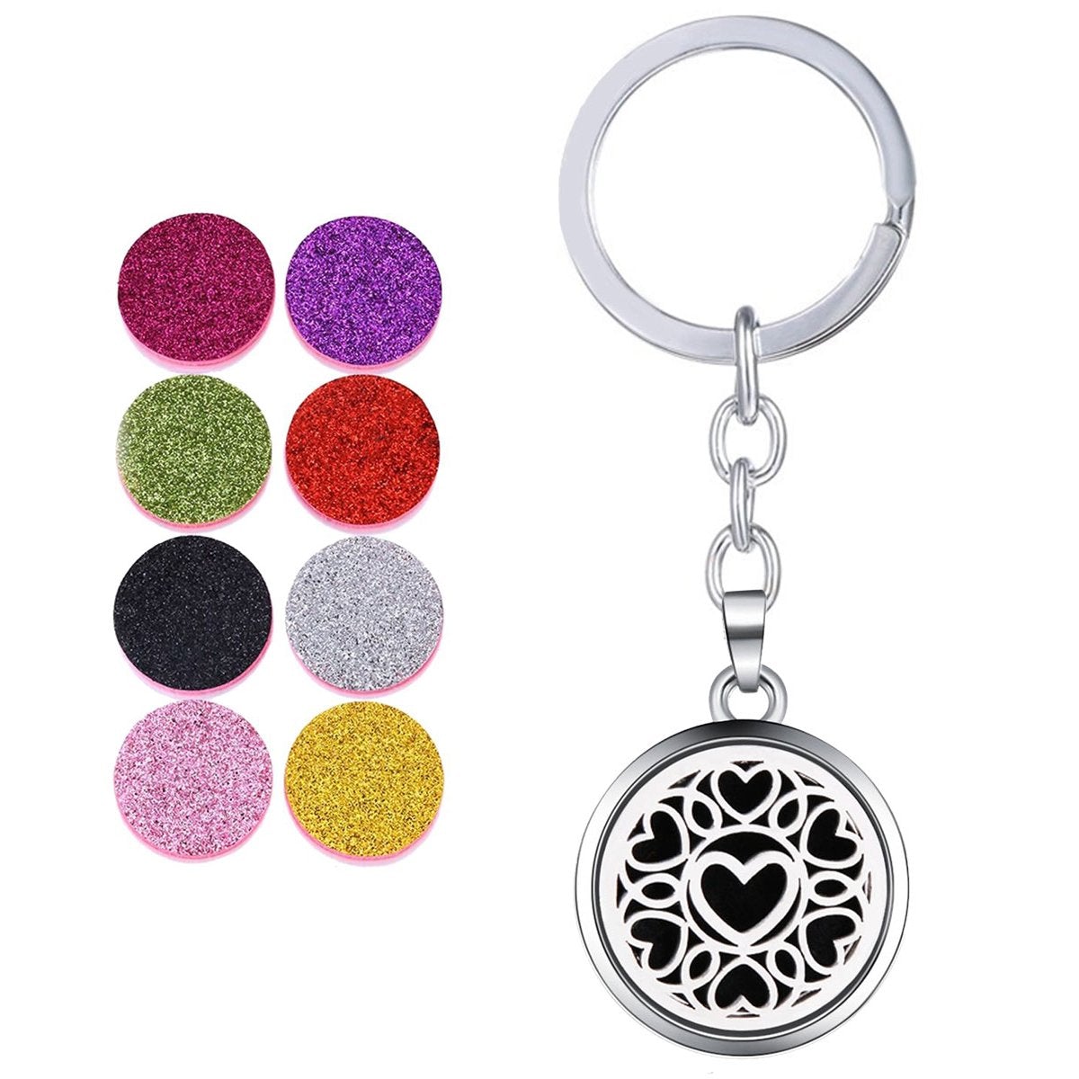 Love Heart Aroma Therapy Essential Oil Perfume Diffuser 8 Refill Pads Stainless Steel Key Chain Main image