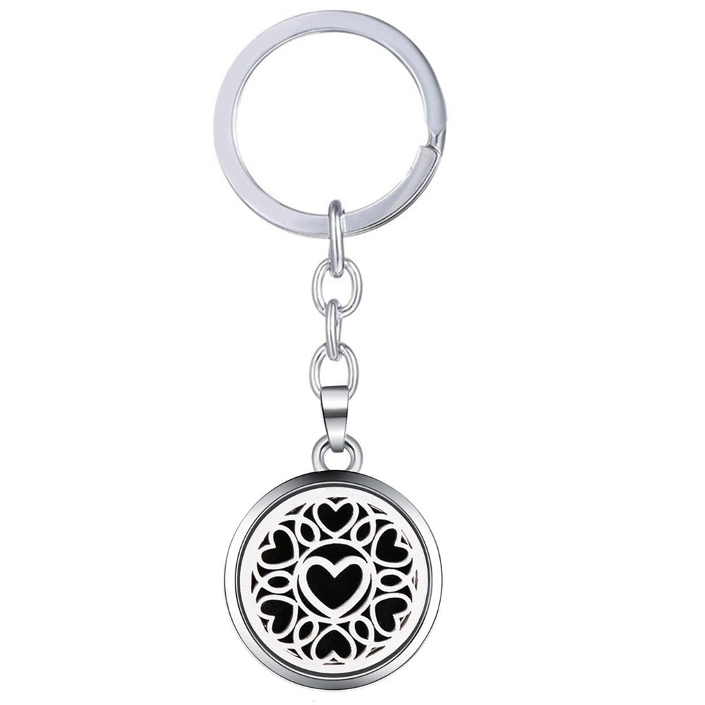 Love Heart Aroma Therapy Essential Oil Perfume Diffuser 8 Refill Pads Stainless Steel Key Chain