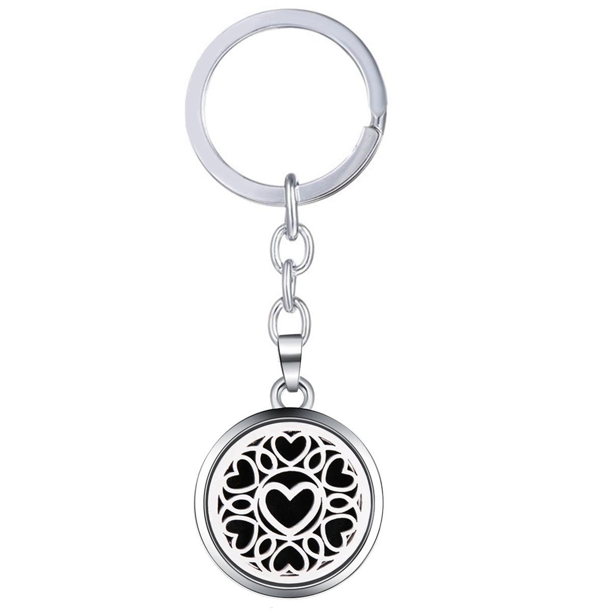 Love Heart Aroma Therapy Essential Oil Perfume Diffuser 8 Refill Pads Stainless Steel Key Chain