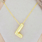 A Party Balloon Bubble Puffed Initial Alphabet Letter 18K Glossy Gold Anti Tarnish Pendant Chain