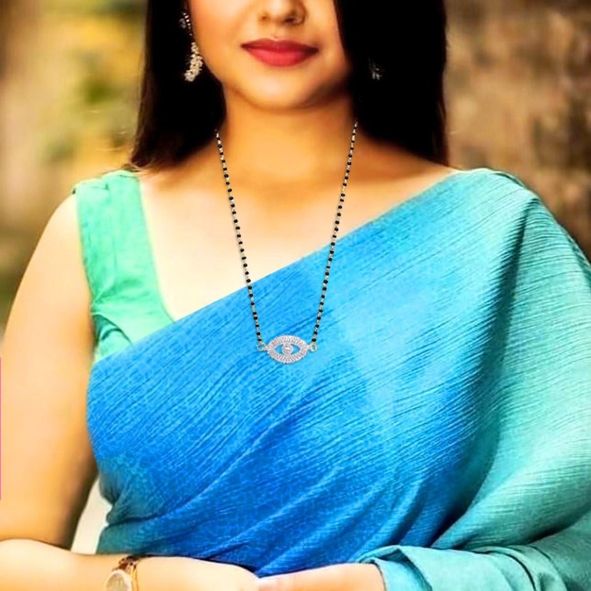 Turkish Evil Eye Good Luck Baguette Cz Mangalsutra Chain Necklace