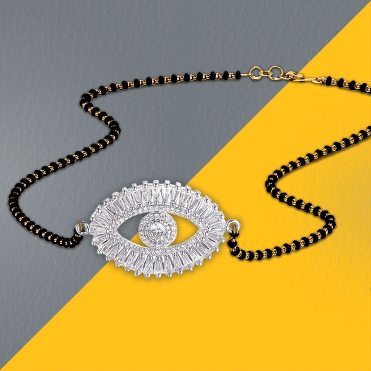 Turkish Evil Eye Good Luck Baguette Cz Mangalsutra Chain Necklace Main image