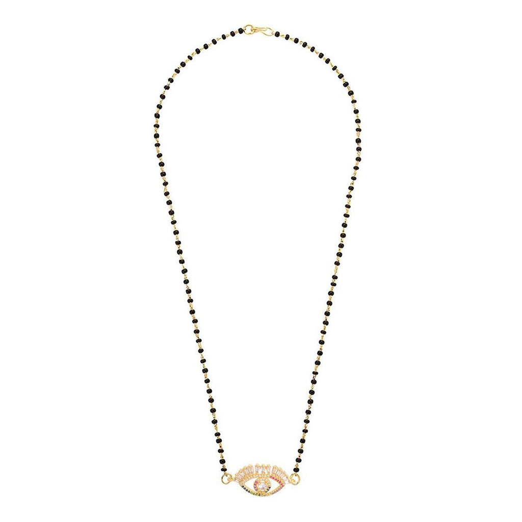 Turkish Evil Eye Good Luck Baguette Cz Mangalsutra Chain Necklace